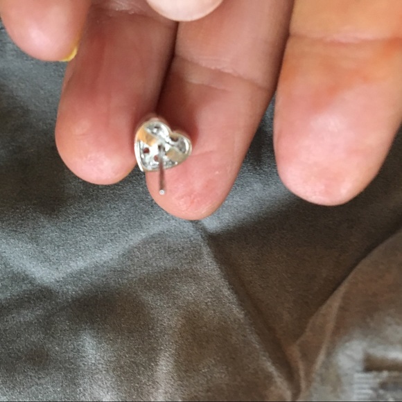 Sterling Silver Heart Pave CZ Post Earrings NEW - Picture 4 of 7